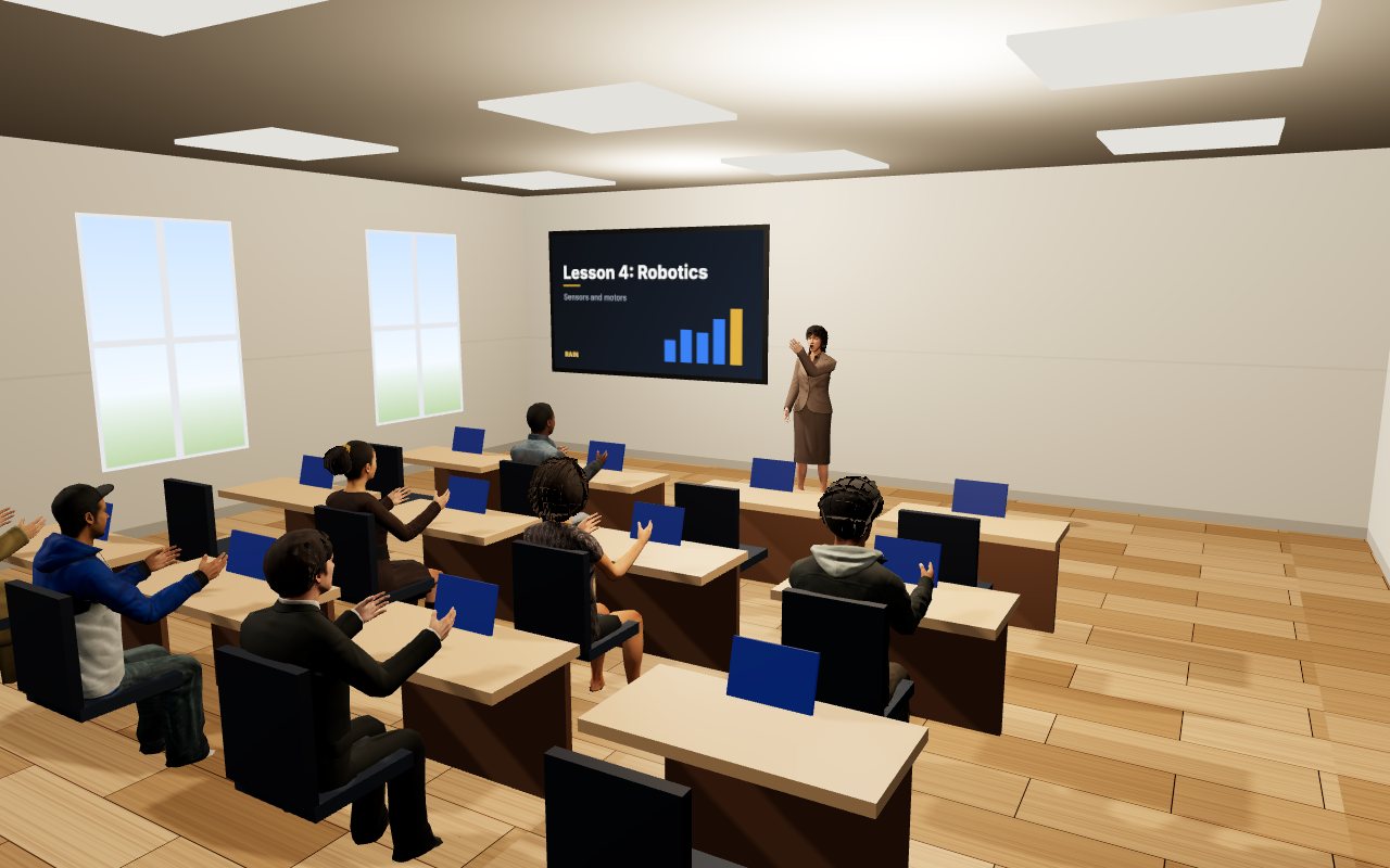 A classroom with a teacher at the front