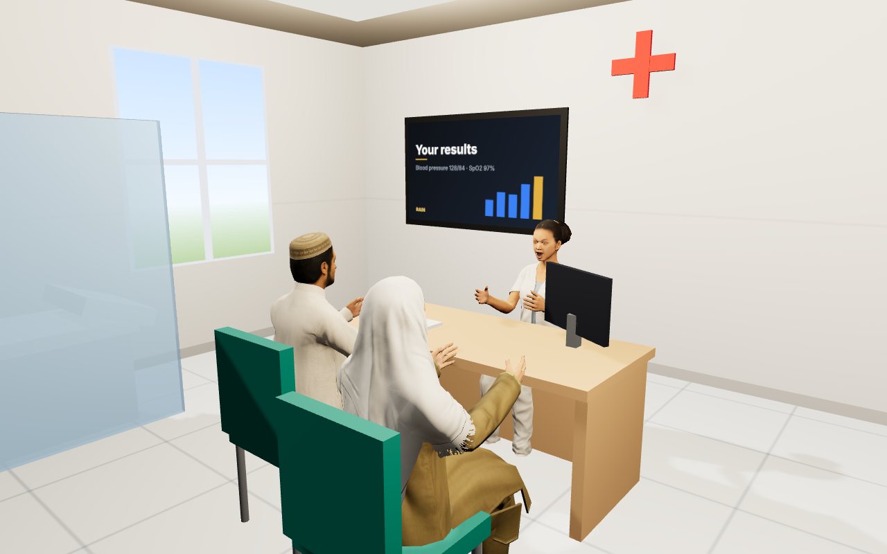 A doctor with a patient and his wife in a consulting room